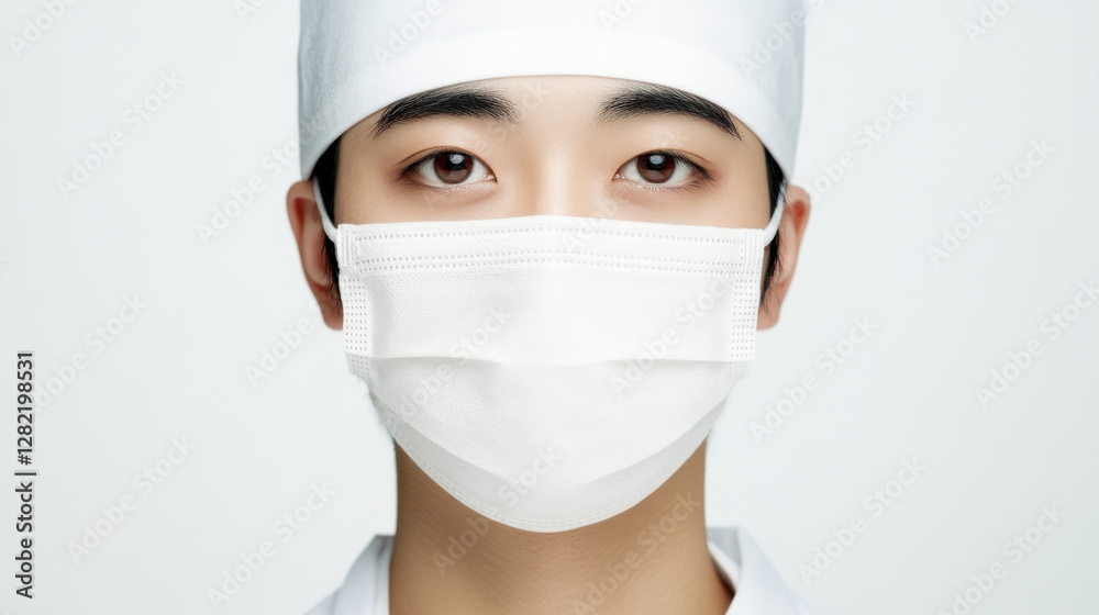 Young Medical Professional with Mask and Cap in Clinical Setting