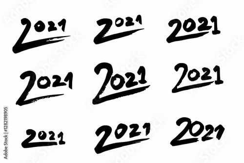 New Year 2021 Hand Drawn Signs Set