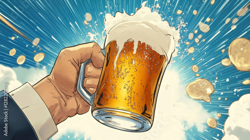 Cheers to Celebration with Cold Beer and Splashing Foam in Hand