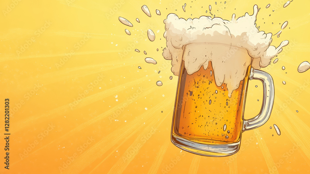 Refreshing Beer Mug with Foam on Bright Summer Background