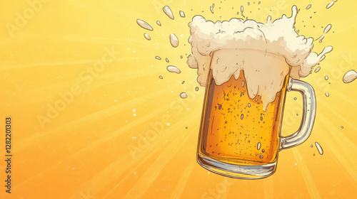 Obraz na płótnie Refreshing Beer Mug with Foam on Bright Summer Background w salonie