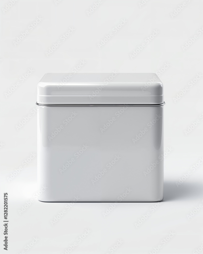 Metal storage container for kitchen use in minimalist design with a sleek, white finish Metal storage container for kitchen use in minimalist design with a sleek, white finish