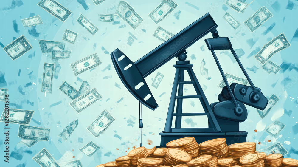 Oil Rig and Money Explosion Conceptual Artwork for Industry Themes