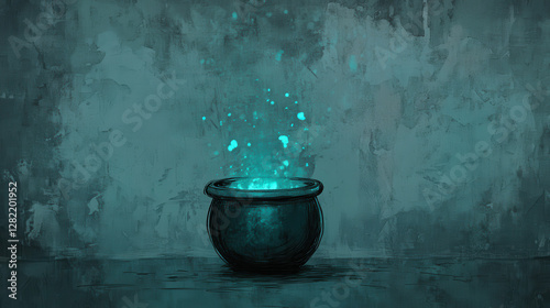 Obraz na płótnie Enchanted Mystical Cauldron with Glowing Blue Essence Over Surface w salonie