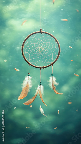 Obraz na płótnie Dreamcatcher Hanging in Tranquil Water with Soft Light Effects w salonie