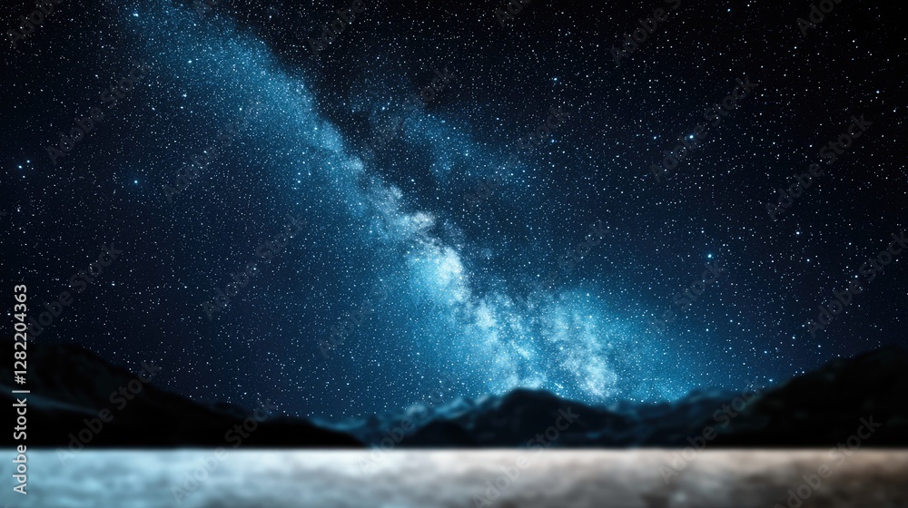 Fototapeta premium Milky Way over mountains, night sky, serene landscape, travel poster