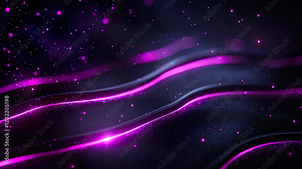 Fototapeta premium Neon Brushstrokes Over Geometric Grids with Glowing Particles and Digital Distortion in Futuristic Style 