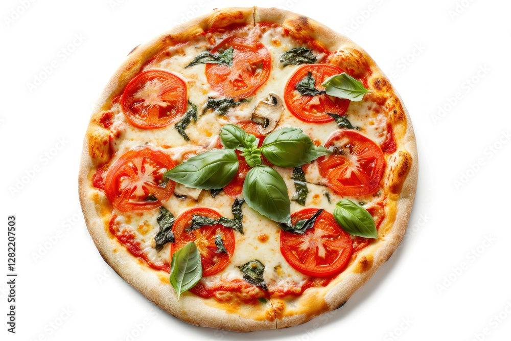 Neapolitan Pizza. Authentic Italian Wood-Fired Pizza with Thin Crust, Fresh Tomato Sauce, Mozzarella Cheese, and Basil, Traditional Neapolitan Pizza Isolated on White on a Background with Copy Space Neapolitan Pizza. Authentic Italian Wood-Fired Pizza with Thin Crust, Fresh Tomato Sauce, Mozzarella Cheese, and Basil, Traditional Neapolitan Pizza Isolated on White on a Background with Copy Space