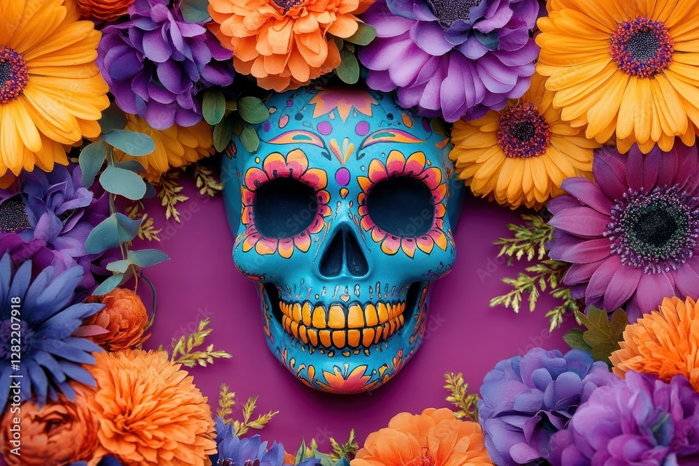 Dia de los Muertos Colorful Skull Wallpaper Background Purple Template Flowers Festival Decoration Dia de los Muertos Colorful Skull Wallpaper Background Purple Template Flowers Festival Decoration