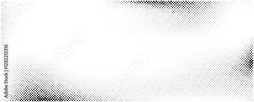 Halftone texture with black dots varying in size, creating a gradient effect from dense black in corners to sparse white in the center. This design emphasizes contrast and visual flow.