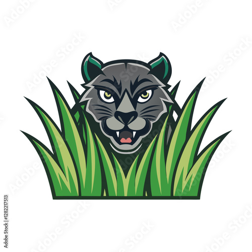 Panther Sneaking Through Tall Grass - Vector Illustration, Clipart & Line Art, Vector illustration of a panther sneaking through tall grass—perfect for clipart, cartoons, and line art.
