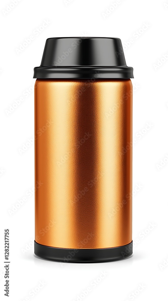 Copper Bottle Beverage Container with Black Lid Cylindrical Metallic Shiny Kitchenware Drinkware Studio Shot Copper Bottle Beverage Container with Black Lid Cylindrical Metallic Shiny Kitchenware Drinkware Studio Shot
