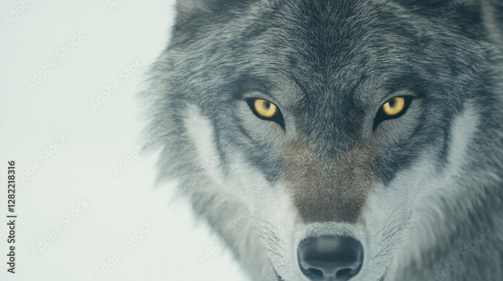 Close-Up of a Majestic Wolf with Striking Yellow Eyes in Snow