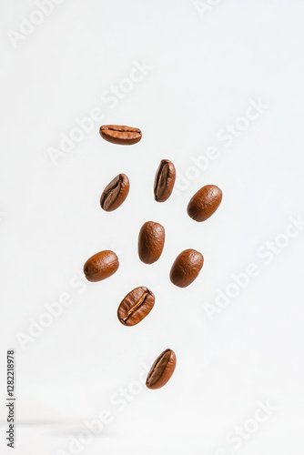 Obraz na płótnie Floating Coffee Beans in Air with Clean White Background w salonie