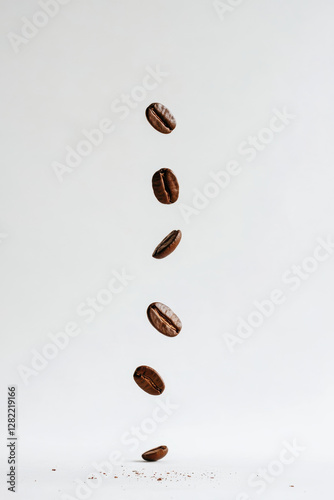 Obraz na płótnie Coffee Beans Falling in Air Isolated on Light Background w salonie