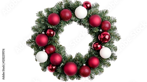 Decorative Christmas Wreath Adorned with Red and White Baubles for Festive Holiday Season photo