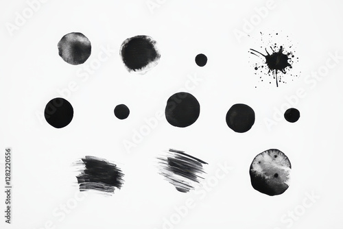 Obraz na płótnie Black Ink Blots and Stains with Varying Shapes and Styles on White Background w salonie