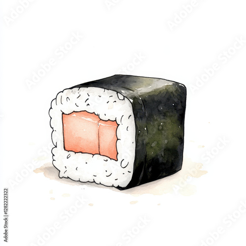 Obraz na płótnie Delicious Salmon Sushi Roll with Nori and Rice Isolated on White Background w salonie