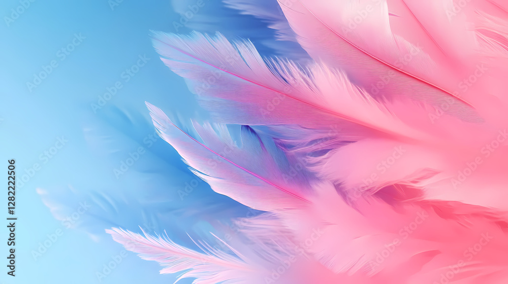 Dreamy Feathers: Soft Pink and Blue Close-Up Dreamy Feathers: Soft Pink and Blue Close-Up