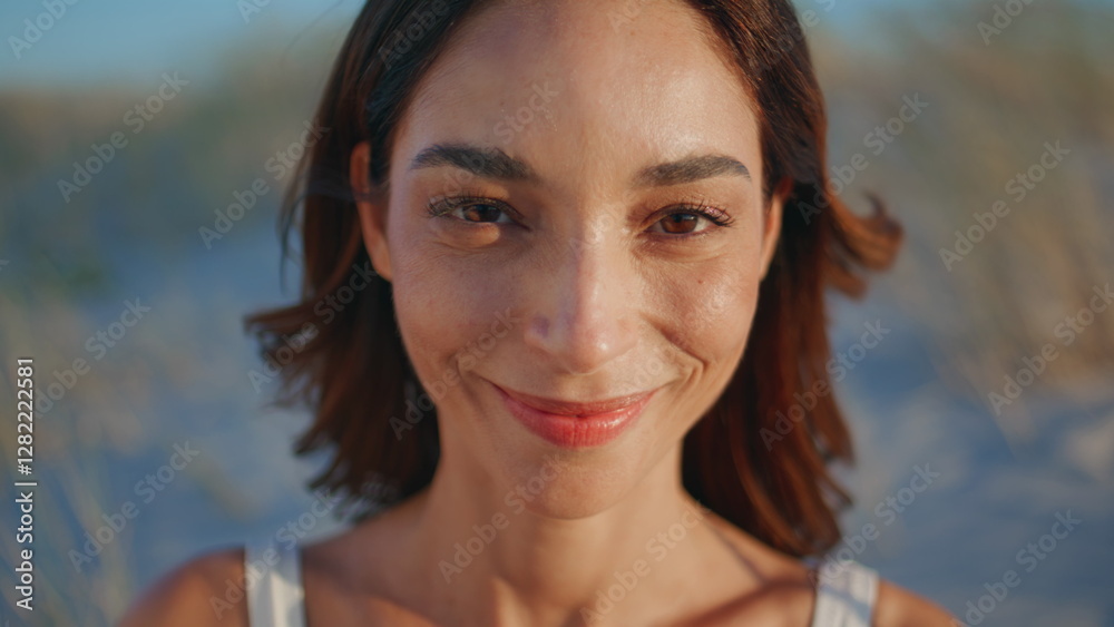 Playful model posing nature covering eyes with seashells closeup. Portrait woman Playful model posing nature covering eyes with seashells closeup. Portrait woman