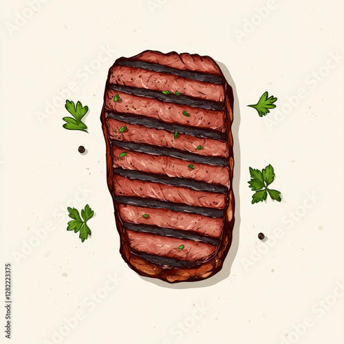 Obraz na płótnie Grilled Steak with Herb Garnish on Neutral Background w salonie