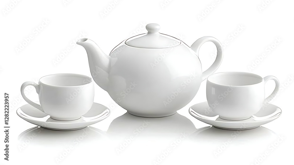 Elegant Porcelain Tea Set Teapot and Cups with Saucers for Tea Time Refined Gathering or Afternoon Celebration Elegant Porcelain Tea Set Teapot and Cups with Saucers for Tea Time Refined Gathering or Afternoon Celebration