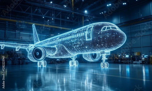 Digital twin of an airplane in production showcases advanced manufacturing technology and design processes