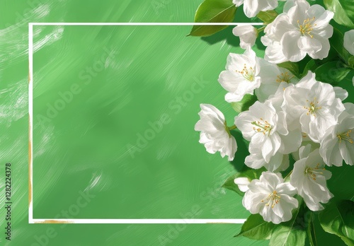 Elegant White Flowers Against Bright Green Background for Design