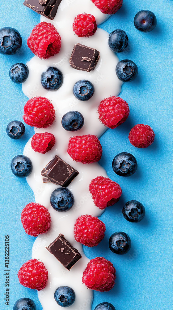 Fresh Berries and Chocolate on Creamy Surface in Vibrant Colors