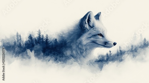 Playful Arctic Fox Watercolor Illustration in Soft Pastel Colors with Minimalist Design