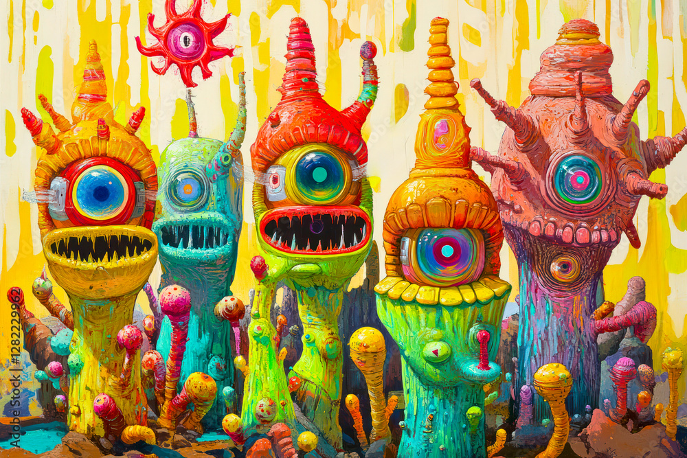Fototapeta premium Whimsical Alien Creatures: A Colorful Fantasy World