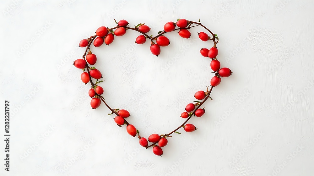 Obraz premium Heart Shaped Arrangement of Red Berries on White Background
