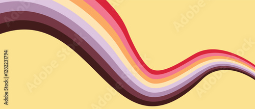 Vintage 70s retro background vector. Abstract wavy stripes in warm colors on a light backdrop. Nostalgic mid-century style wallpaper for posters, banners, and decorative design