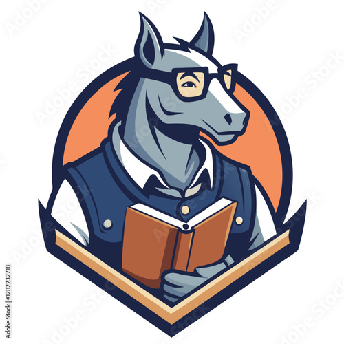 Strong Workhorse with Harness - Vector Illustration, Clipart & Line Art Design, Strong workhorse vector illustration with harness, perfect for clipart, cartoons, and line art designs.