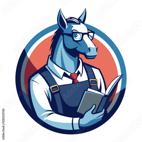 Strong Workhorse with Harness - Vector Illustration, Clipart & Line Art Design, Strong workhorse vector illustration with harness, perfect for clipart, cartoons, and line art designs.