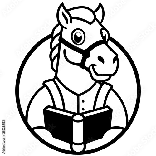 Strong Workhorse with Harness - Vector Illustration, Clipart & Line Art Design, Strong workhorse vector illustration with harness, perfect for clipart, cartoons, and line art designs.
