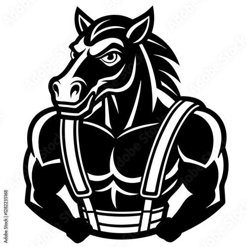 Slika na platnu Strong Workhorse with Harness - Vector Illustration, Clipart & Line Art Design, Strong workhorse vector illustration with harness, perfect for clipart, cartoons, and line art designs