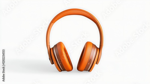 Modern Orange Wireless Headphones Device for Listening to Music Audio on Clean White Backdrop Space photo