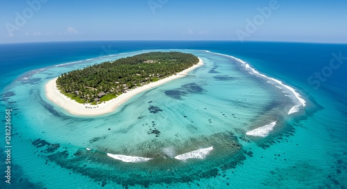 Aerial View of Tropical Island with Turquoise Water and Sandy Beach