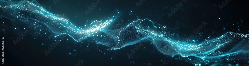 Abstract Teal Particle Wave Digital Art