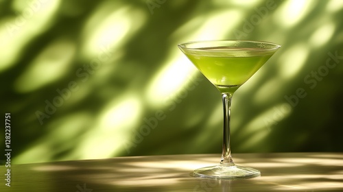 Wallpaper Mural Vibrant green margarita in martini glass with soft sunlight filtering through leaves. Refreshing cocktail with natural aesthetic for summer and celebration Torontodigital.ca