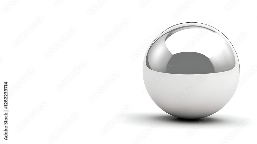 Polished Metal Sphere on White Background, Reflective Surface Polished Metal Sphere on White Background, Reflective Surface