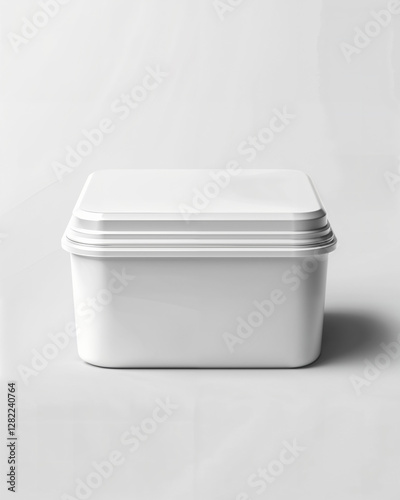 White rectangular container with a lid positioned on a light background