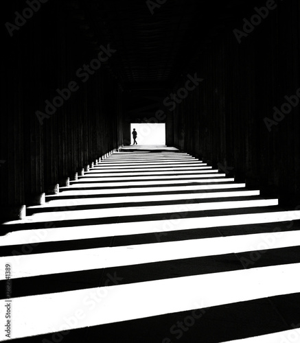 black and white corridor