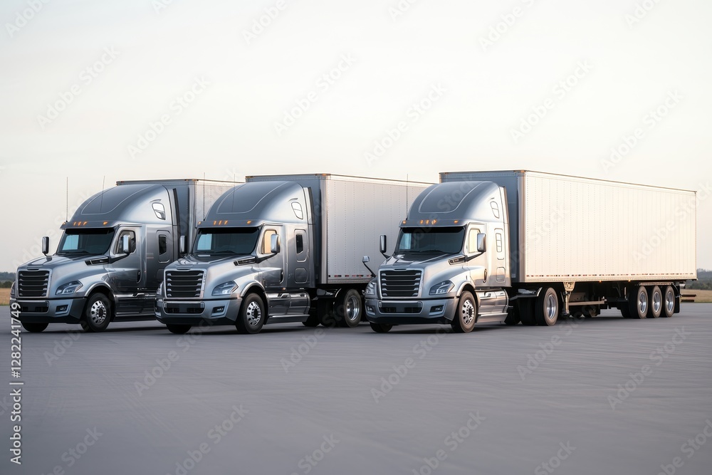Three semi trucks are parked in a row Three semi trucks are parked in a row