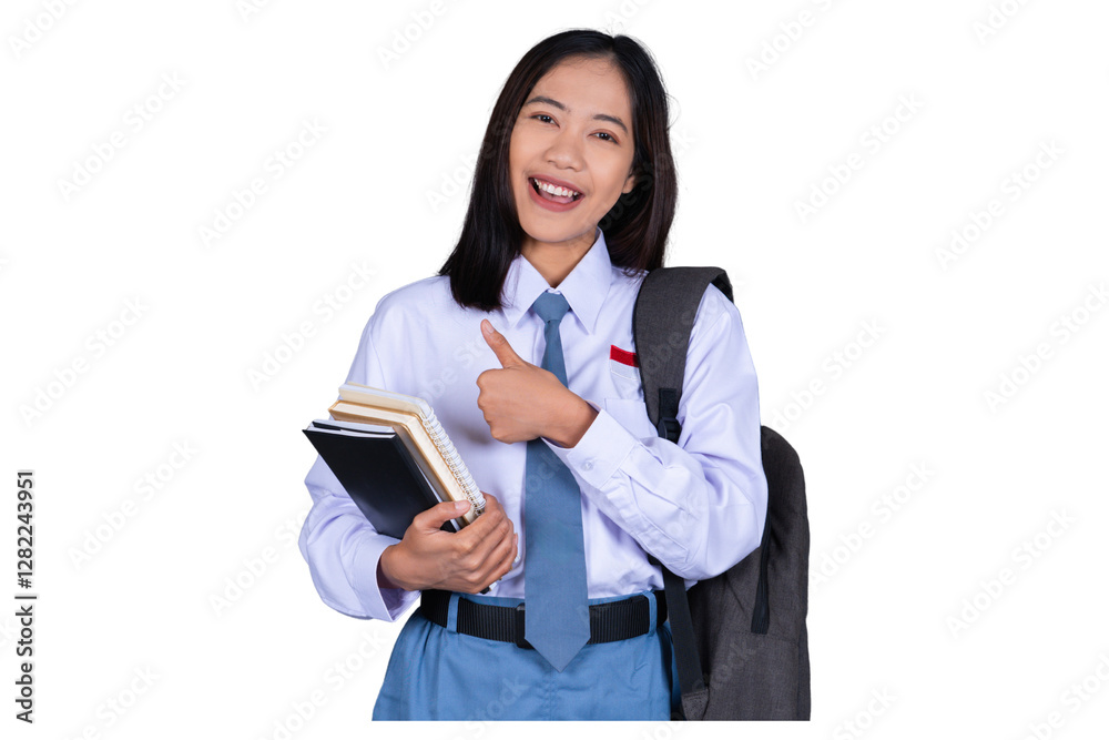 Indonesian Female High School Student in Uniform Giving a Thumbs Up Isolated Transparent Indonesian Female High School Student in Uniform Giving a Thumbs Up Isolated Transparent