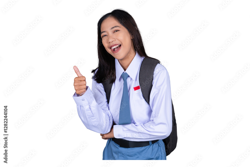 Indonesian Female High School Student in Uniform Giving a Thumbs Up Isolated Transparent Indonesian Female High School Student in Uniform Giving a Thumbs Up Isolated Transparent