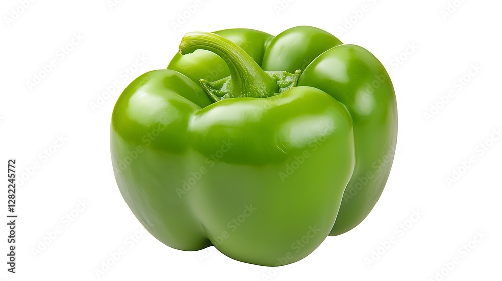 Single Green Bell Pepper a Fresh and Vibrant Ingredient Close Up Isolated on White Background Single Green Bell Pepper a Fresh and Vibrant Ingredient Close Up Isolated on White Background