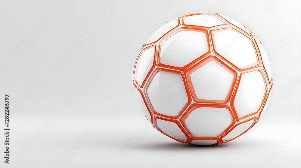 Fototapeta premium Sleek Football Rendering with Orange Lines on White Backdrop