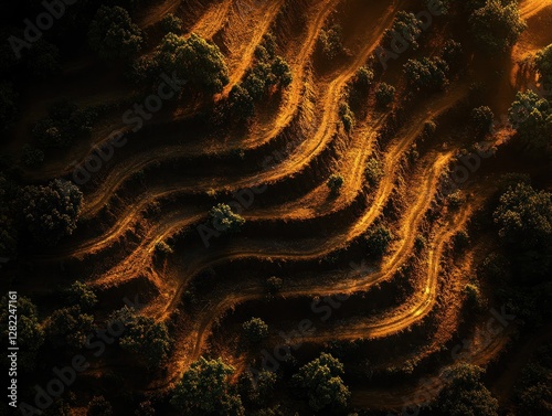 Aerial View of Terraced Rice Fields in Yogyakarta Indonesia Minimalist Agricultural Landscape